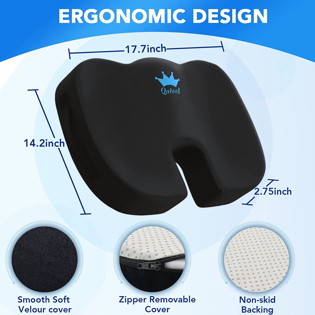  QUTOOL Orthopedic Seat Cushion and Lumbar Support Pillow for  Office Chair Memory Foam Car Seat Cushion with Washable Cover Ergonomic  Desk Chair Cushion for Tailbone, Lower Back Pain, Sciatica Relief 
