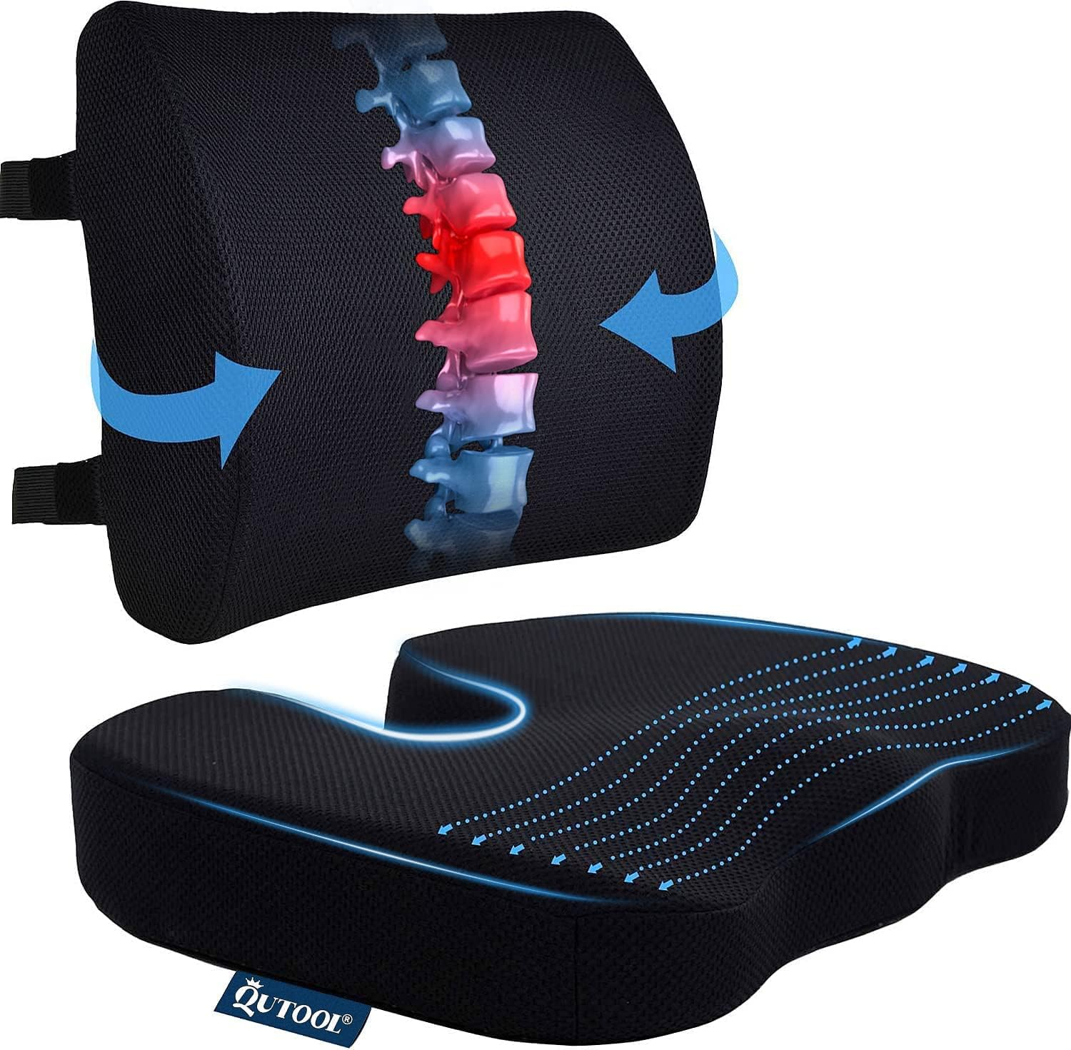  Everlasting Comfort Seat Cushion for Lower Back Pain Relief -  Enhances Posture & Support, Provides All-Day Comfort - Non-Slip Tailbone  Pain Relief Cushion - Multi-Use Car, Gaming, Office Chair Cushion 