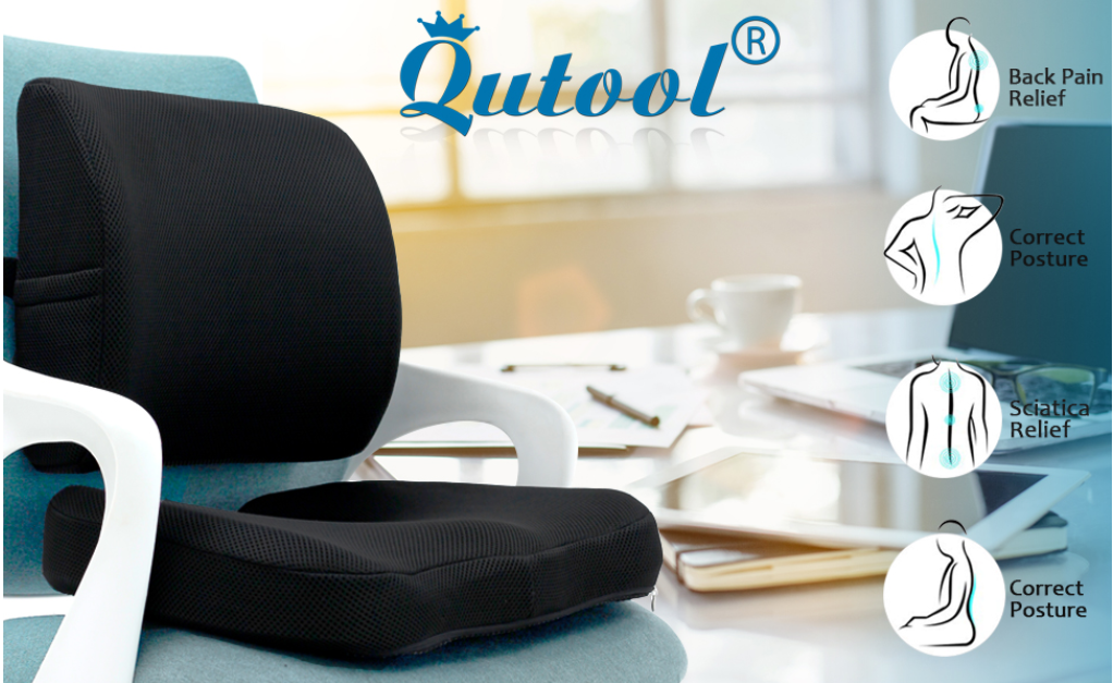 Coccyx Seat Cushion and Lumbar Support Pillow for Office Desk