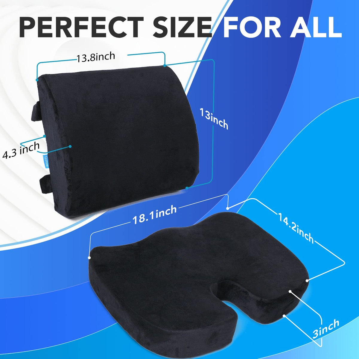 QUTOOL Orthopedic Seat Cushion and Lumbar Support Pillow -VELVET COVER ...