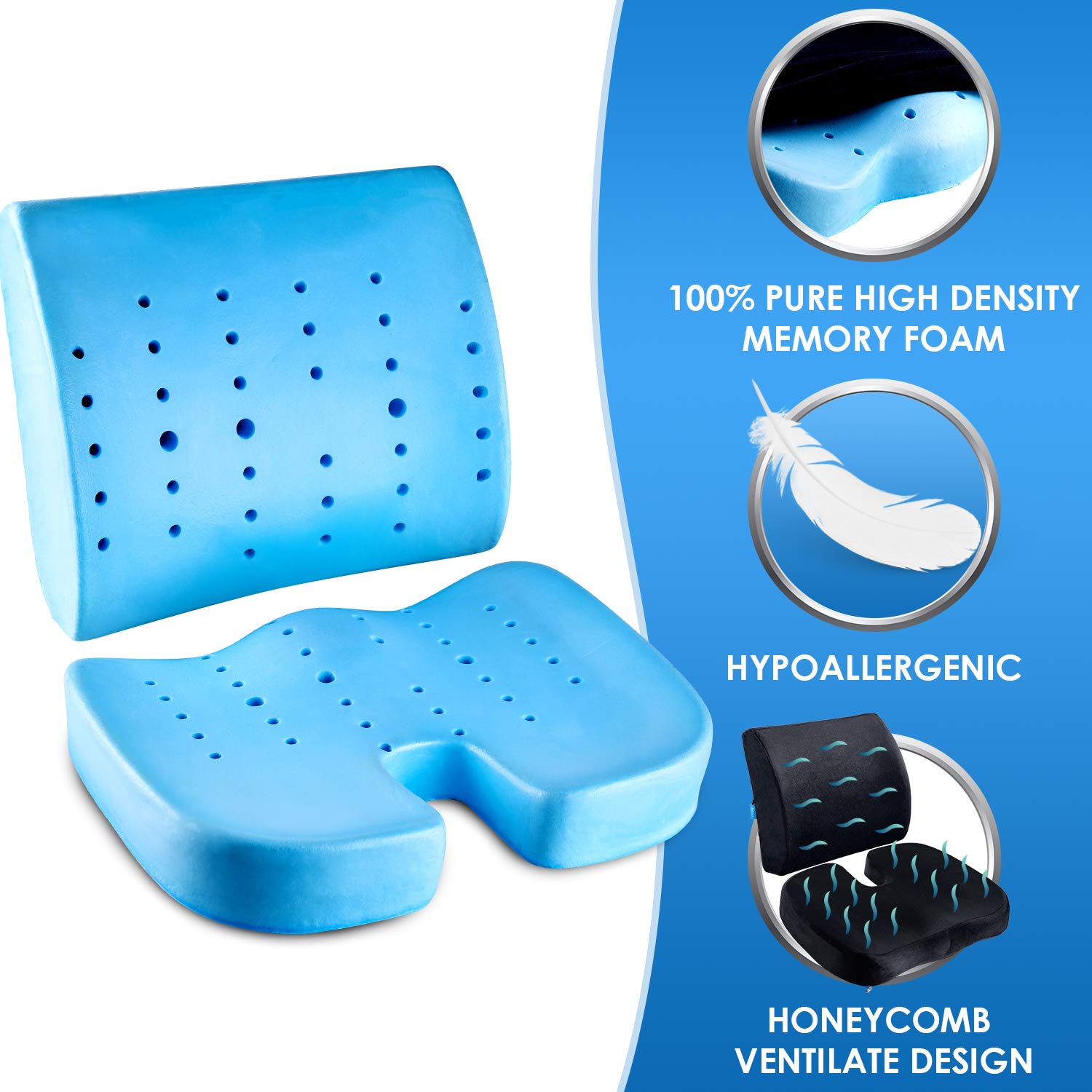 Memory Foam Coccyx Seat Cushion & Lumbar Support Pillow for Office